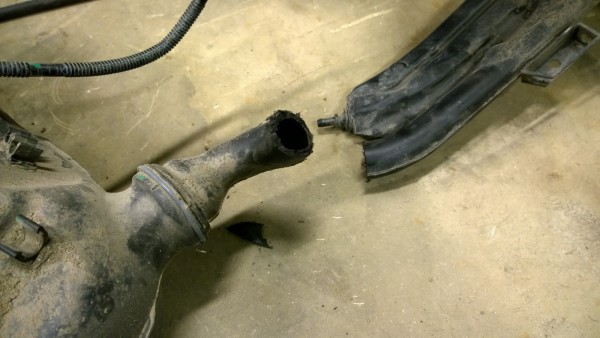 We cut the filler pipe from both Golf and Scirocco fuel tanks.